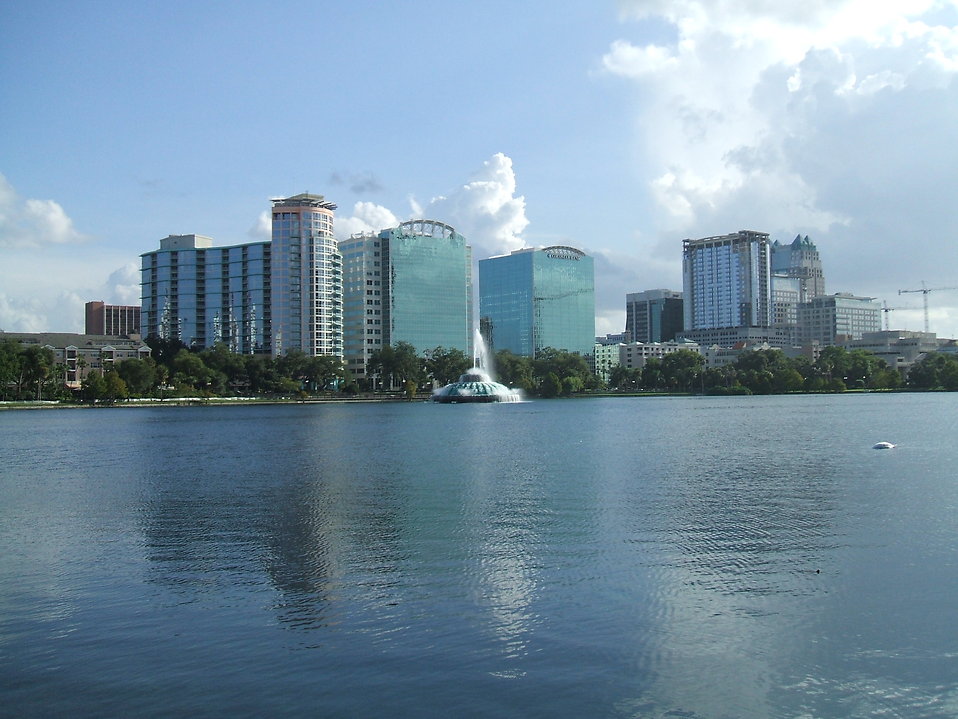 Orlando Florida cityscape viewed from the water : Free Stock Photo