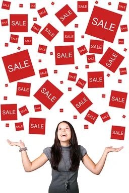 Free Stock Photo: A beautiful girl enjoying sales signs