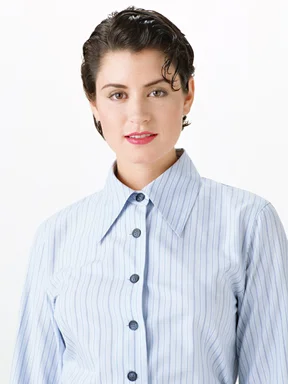 Free Stock Photo: A beautiful woman in a button down shirt isolated on a white background