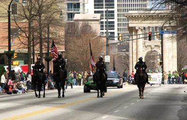 Free Stock Photo: Mounted police officers on horses in the 2010 Saint Patricks Day Parade in Atlanta, Georgia