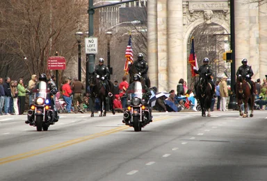 Free Stock Photo: Police officers on motorcycles and horses in the 2010 Saint Patricks Day Parade in Atlanta, Georgia