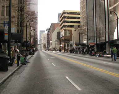 Free Stock Photo: An emptry street with spectators before the 2010 Saint Patricks Day Parade in Atlanta, Georgia