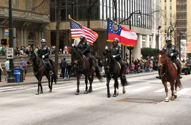 Free Stock Photo: Mounted police officers on horses in the 2010 Saint Patricks Day Parade in Atlanta, Georgia