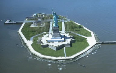 Free Stock Photo: Aerial view of the Statue of Liberty monument on Liberty Island