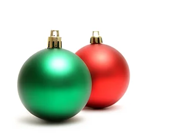 Free Stock Photo: Green and red Christmas ornaments isolated on a white background