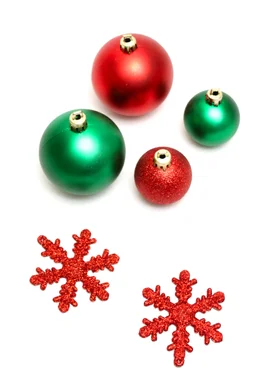 Free Stock Photo: Green and red Christmas ornaments isolated on a white background