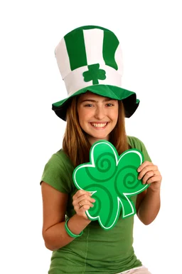 Free Stock Photo: A cute young girl dressed up for Saint Patrick's Day holding a large clover