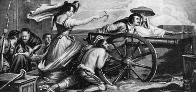 Free Stock Photo: A vintage painting of a woman firing a cannon