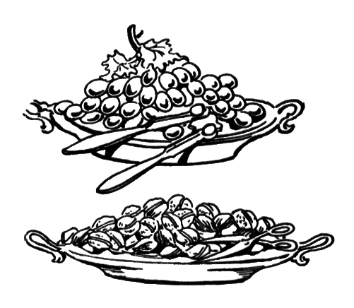 Illustration of plates of nuts and grapes : Free Stock Photo