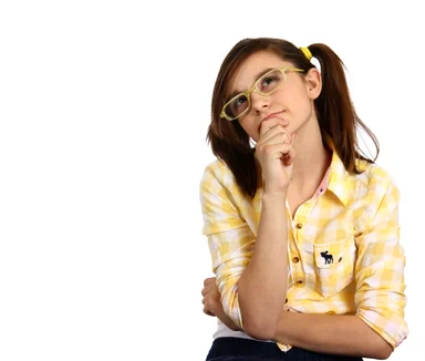 Free Stock Photo: A smart girl with glasses posing with a thoughtful expression