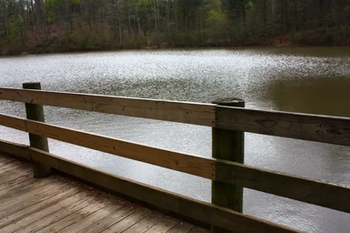 Free Stock Photo: A wooden fence by a lake