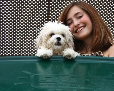 Free Stock Photo: A beautiful young girl playing on a playground with a dog