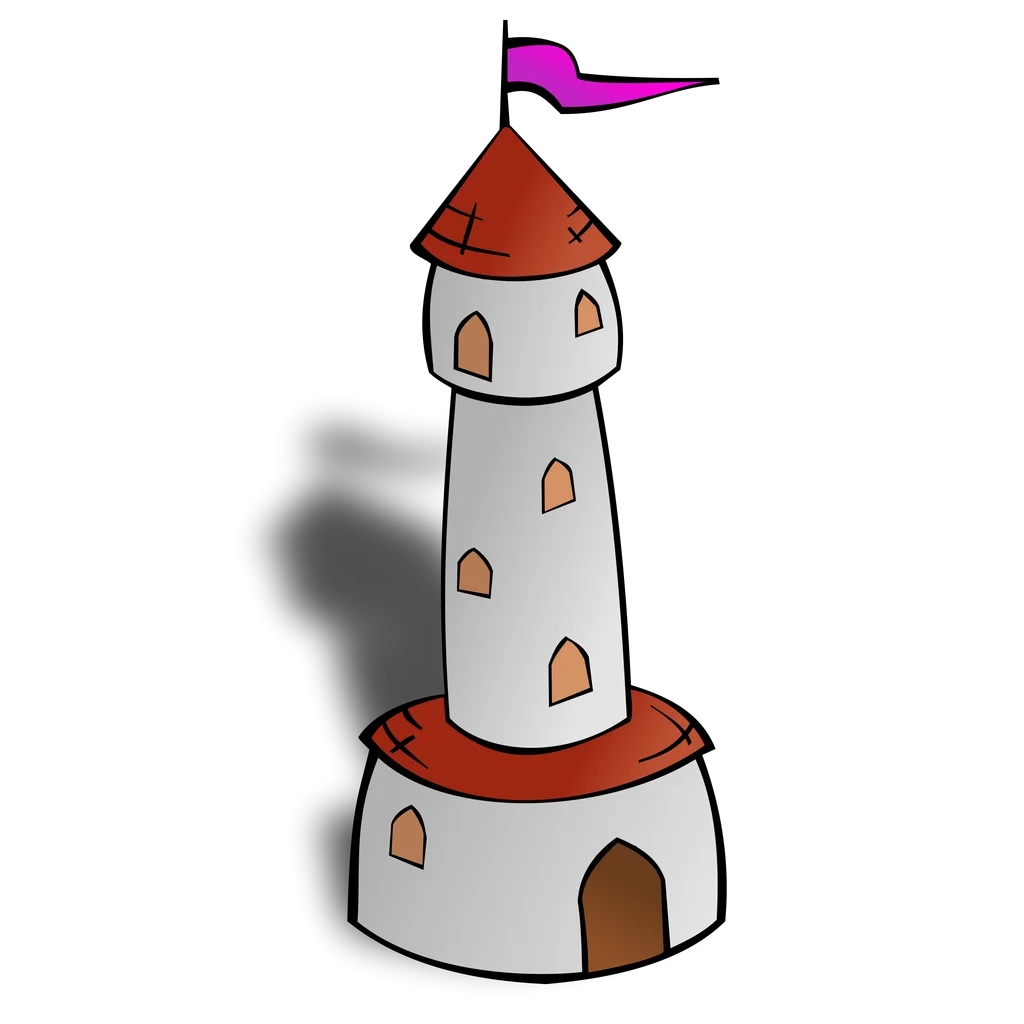 Illustration of a cartoon castle tower with flag : Free Stock Photo