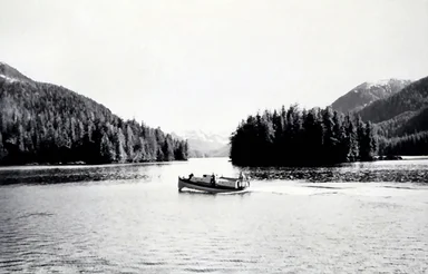Free Stock Photo: Black & White boat on river
