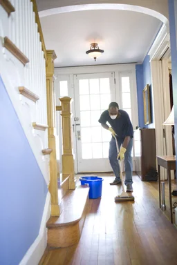 Free Stock Photo: An African-American man mopping his home floor