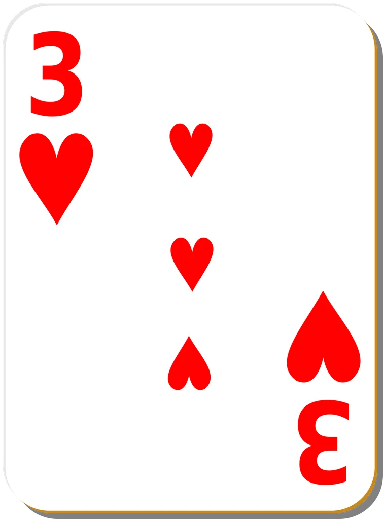 Illustration of a Three of Hearts playing card : Free Stock Photo