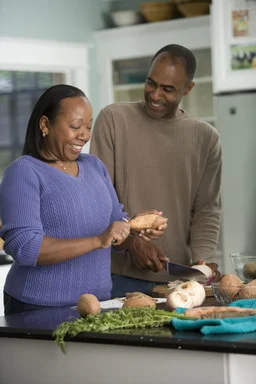 Free Stock Photo: An African-American couple preparing a healthy meal