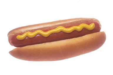 Free Stock Photo: A hot dog with mustard on a white background