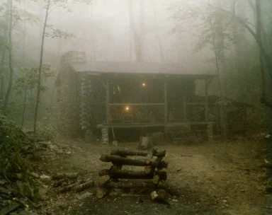 Free Stock Photo: Log cabin in fog