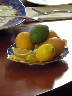 Free Stock Photo: Closeup of a plate of fruit on elegant table setting