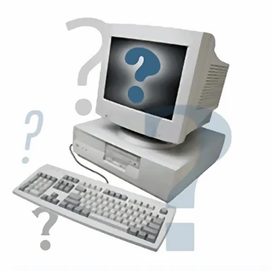 Free Stock Photo: Illustration of a computer surrounded by question marks