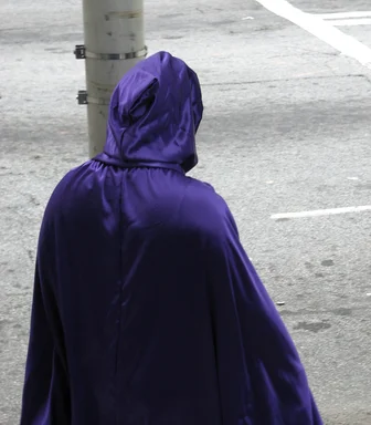Free Stock Photo: Back of blue cape standing by the street at Dragoncon 2008