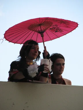 Free Stock Photo: Two costumed girls under umbrella at Dragoncon 2008