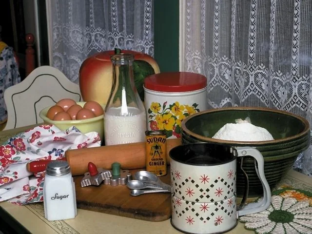Baking supplies and ingredients on a table : Free Stock Photo