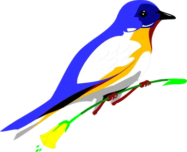 Free Stock Photo: Illustration of a blue bird perched on a yellow flower