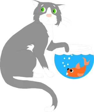 Free Stock Photo: Illustration of a cat sneaking a paw into a fish bowl
