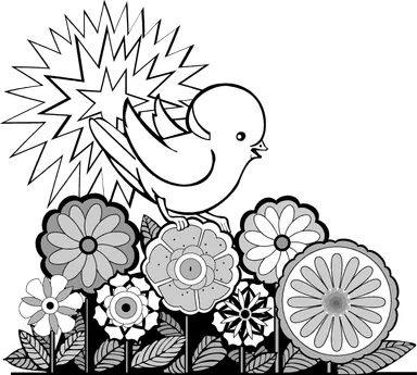 Free Stock Photo: Illustration of a baby bird perched on flowers