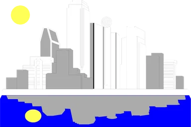 Free Stock Photo: Illustration of a city skyline reflecting on the water