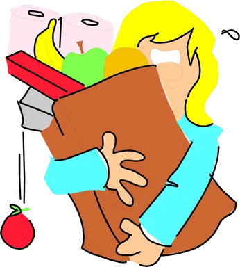 Free Stock Photo: Illustration of a frustrated woman holding a bag of groceries