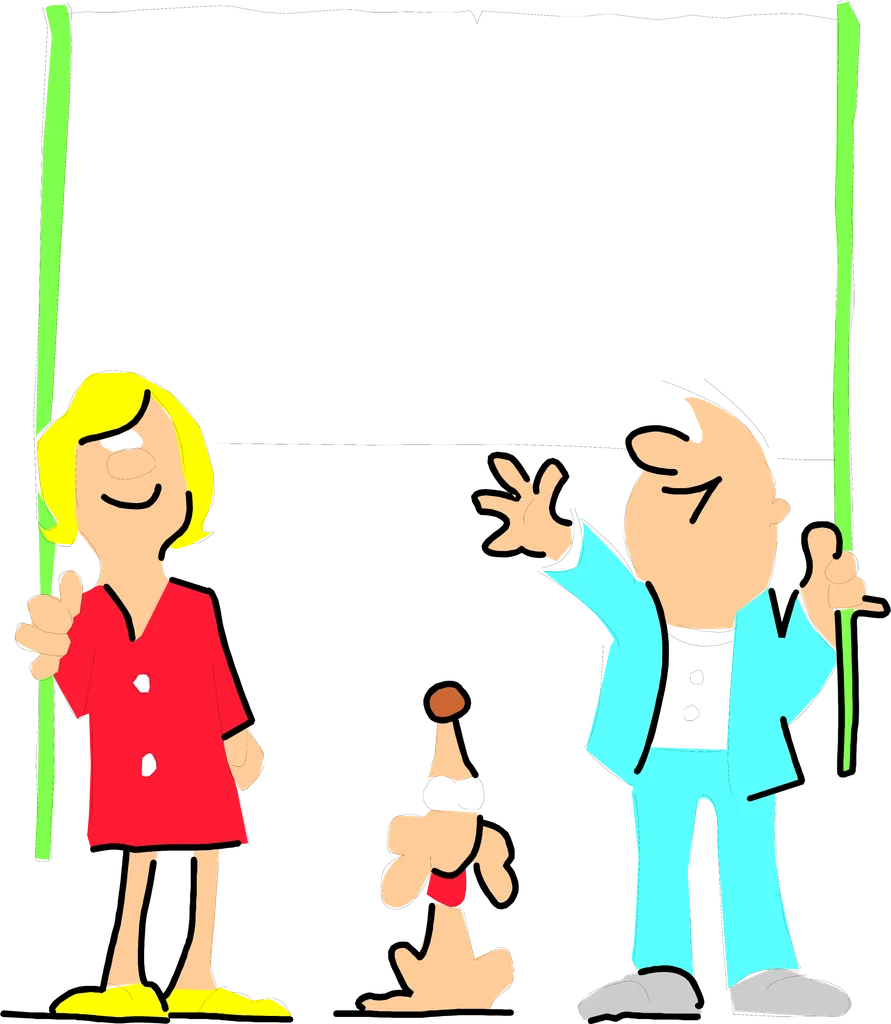 Illustration of a man and woman holding a blank banner : Free Stock Photo