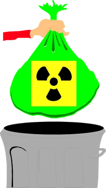 Free Stock Photo: Illustration of a bag of hazardous waste going into the trash
