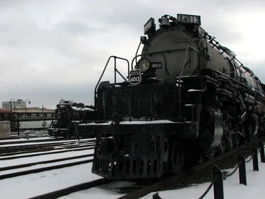 Free Stock Photo: Front view of a steam locomotive in the snow