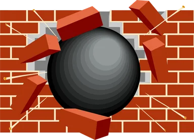 Free Stock Photo: Illustration of black ball smashing through a brick wall