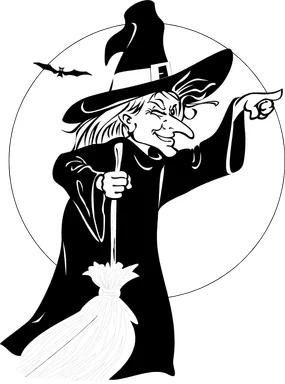 Free Stock Photo: Illustration of a witch and a bat in front of the moon