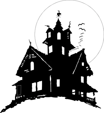 Free Stock Photo: Illustration of bats flying by a haunted house