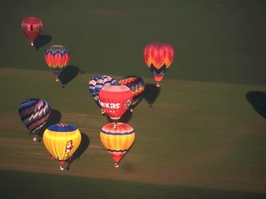 Free Stock Photo: Hot air balloons flying over a field