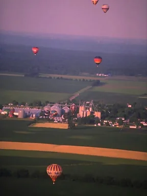 Free Stock Photo: Hot air balloons flying over a field