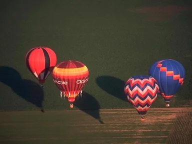 Free Stock Photo: Hot air balloons flying over a field