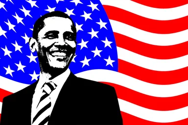 Free Stock Photo: An illustration of Barack Obama with an American Flag background