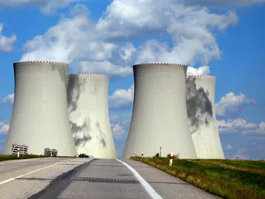 Free Stock Photo: Cooling towers with a blue sky