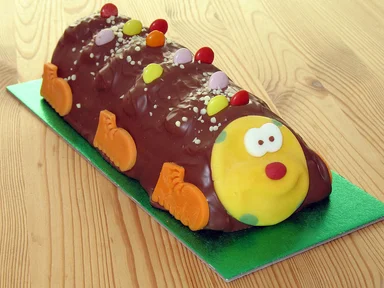 Free Stock Photo: A chocolate cake shaped like a caterpillar