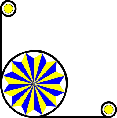 Free Stock Photo: Illustration of a lower left frame corner with a yellow and blue pinwheel shape
