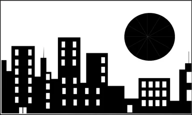Free Stock Photo: Illustration of a city skyline with a shining sun
