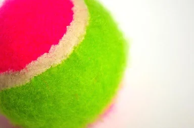 Free Stock Photo: A pink and green tennis ball isolated on a white background