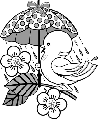 Free Stock Photo: Illustration of a bird on a branch under an umbrella