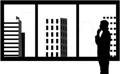 Free Stock Photo: Illustration of a silhouette of a man looking out at skyscrapers